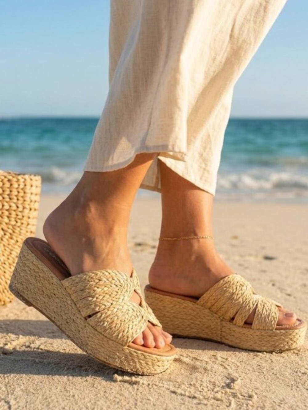 Andre Assous Serene Braided Raffia  Wedge Heel